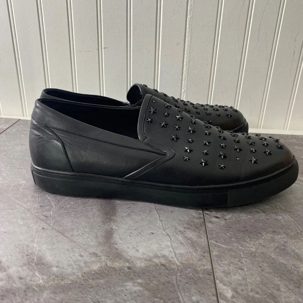 Badgley Mischka Mens Black Leather Star Studded Slip On Sneakers Size 12 Loafers